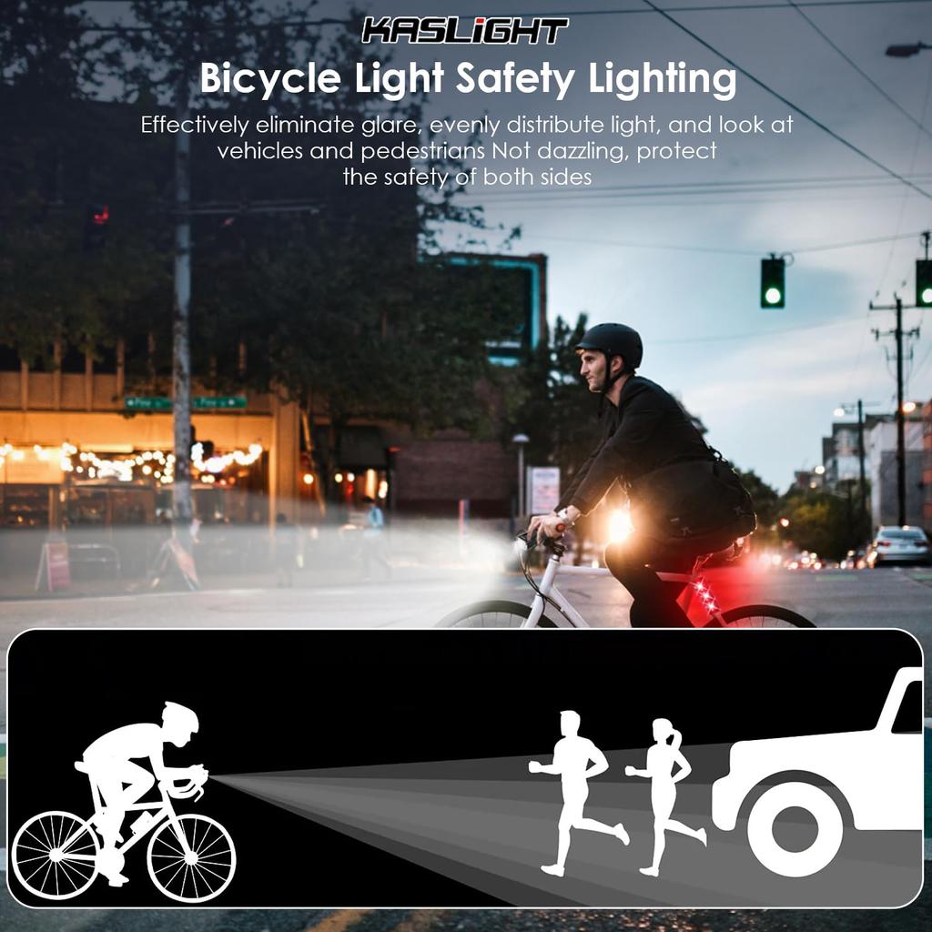 KASLIGHT Bicycle USB 5 Front Rear Handlebar Motorcycle Headlight and Taillight Combination 12-Pack Lights, 10,000 Lumens, Type-C Rechargeable, Modes,