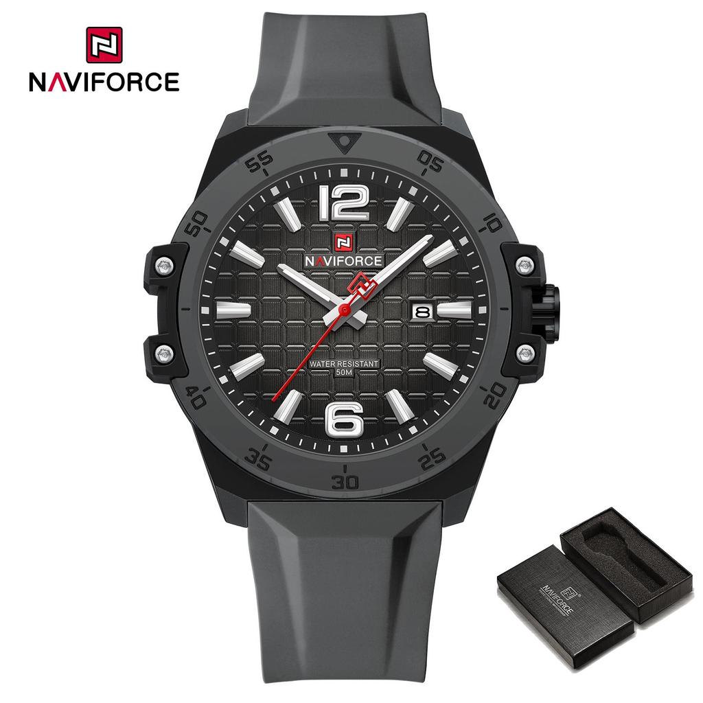Naviforce Original Fashion Quartz Men Watch Silicone Strap Waterproof 50m Calendar Luminous Pointer Men Boys Casual Lightweight Watch NF7122