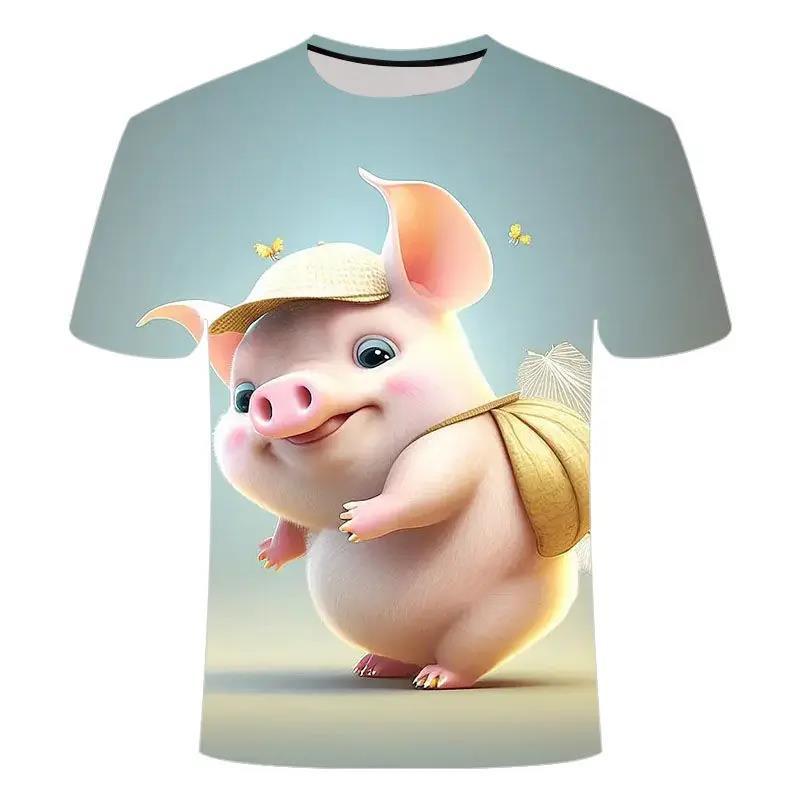 Casual Cute Pig Print Children's Casual Short Sleeves Fashionable Comfortable T-Shirts Kids Unisex