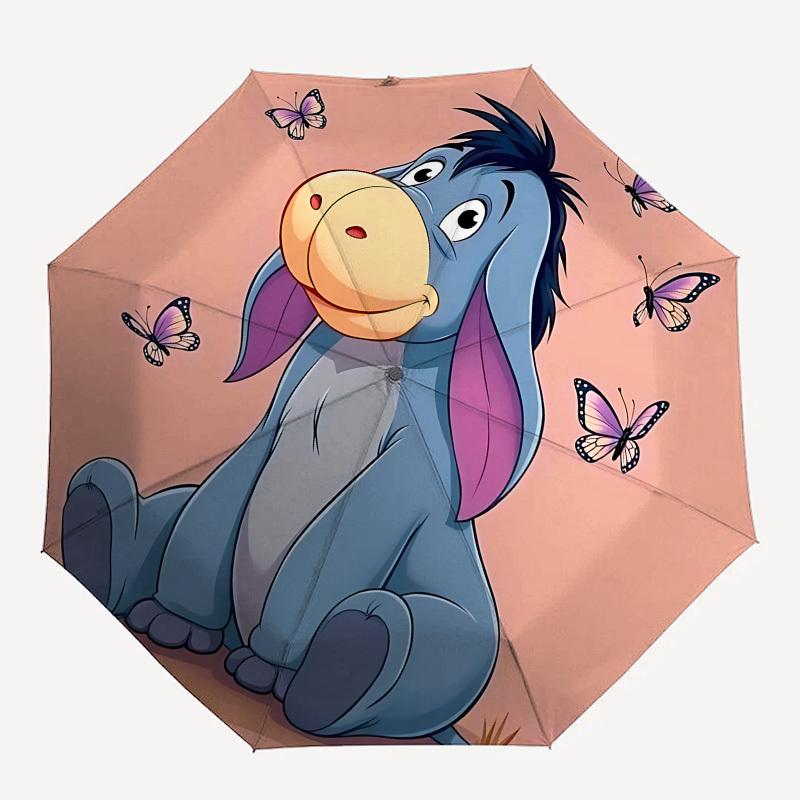 Eeyore, Butterflies Themed Automatic Opening and Closing Umbrella, Brightly Colored 8-rib Portable Umbrella, Suitable for Men and Women, A Perfect Gif