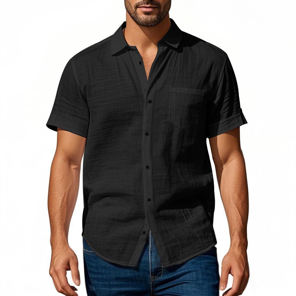 Men's Linen Relaxed Fit Casual Henley Collar Short-Sleeved Shirt