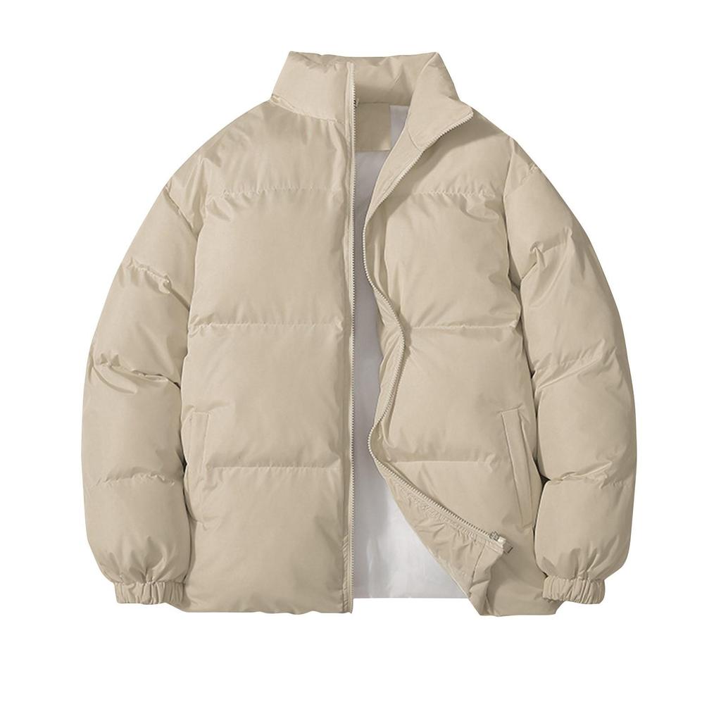 Mens Thickened Warm Stand Collar Coat Mens Fashion Solid Color Coat
