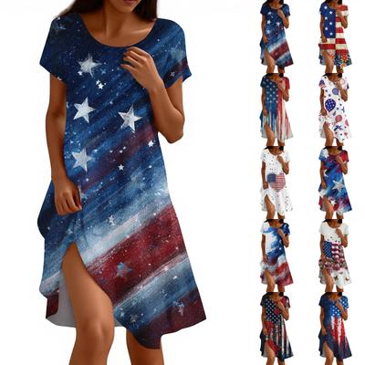 Modisches Lässiges Damenkleid mit Unabhängigkeitstag-Print