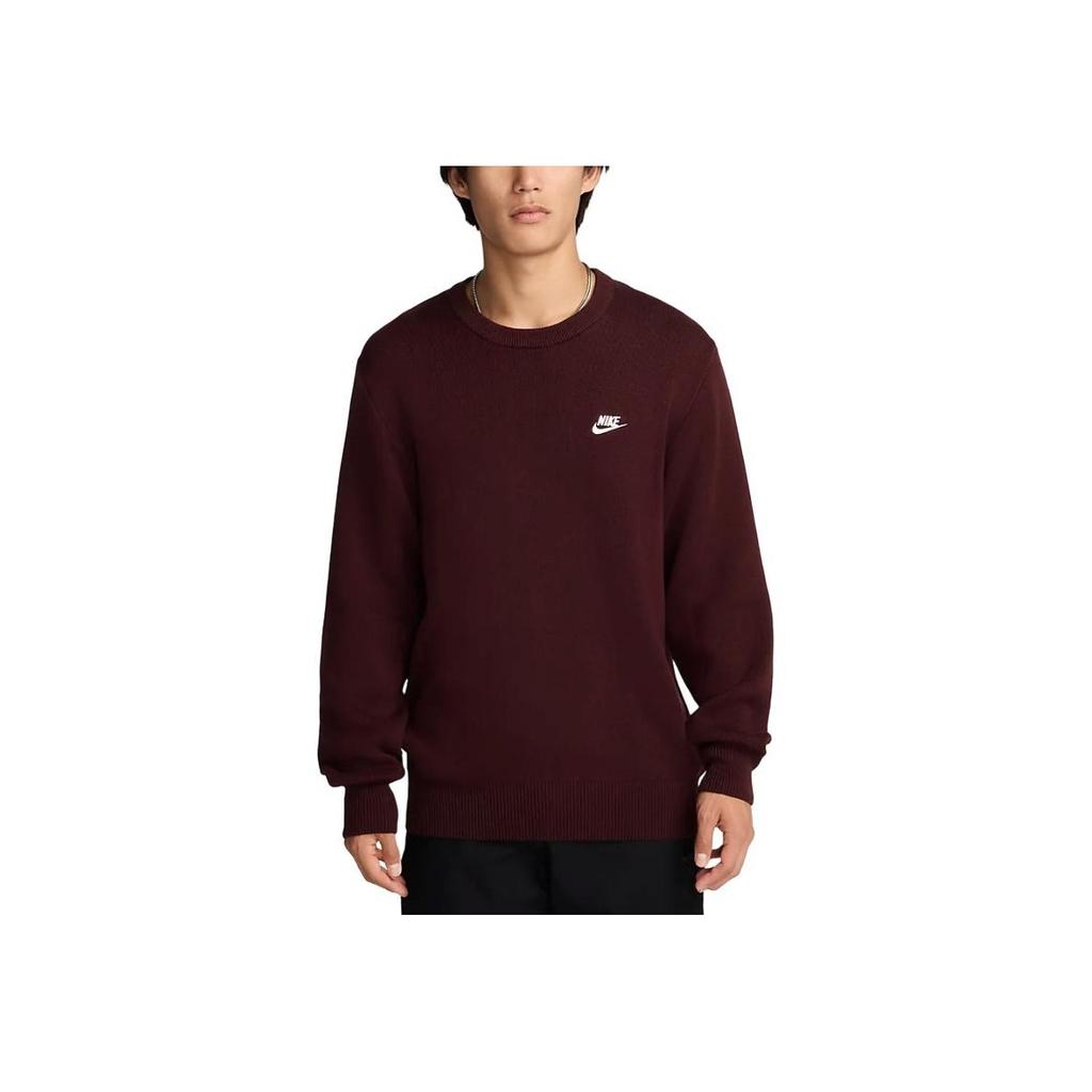 Nike Club Fashion Comfortable Crewneck Sweater Men Sweater Burgundy FQ2913-652
