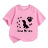 Kids Boys Girls 100% Cotton Crew Neck Short Sleeve T-Shirt, I Love My Dog Paw Print Heart Bone Pattern Casual Soft Tee for Children Daily Wear Puppy L