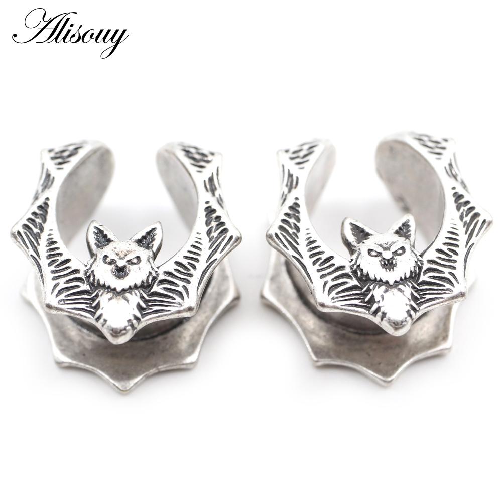 Alisouy 1PC Copper Alloy Casting Animal Bats Saddle Ear Tunnels Plugs Expander Stretcher Gauges Earrings Piercing Body Jewelry