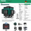 12-Line Green Laser Level with Infrared, Outdoor Strobe, Wall & Floor Mount, Automatic Leveling, Water-Resistant