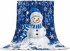 Christmas Snowman Throw Blanket Navy Blue Xmas Balls Winter Snowflake Flannel Fleece Blankets, Blue Xmas Lightweight Blanket for Women Adult Girl - Mi