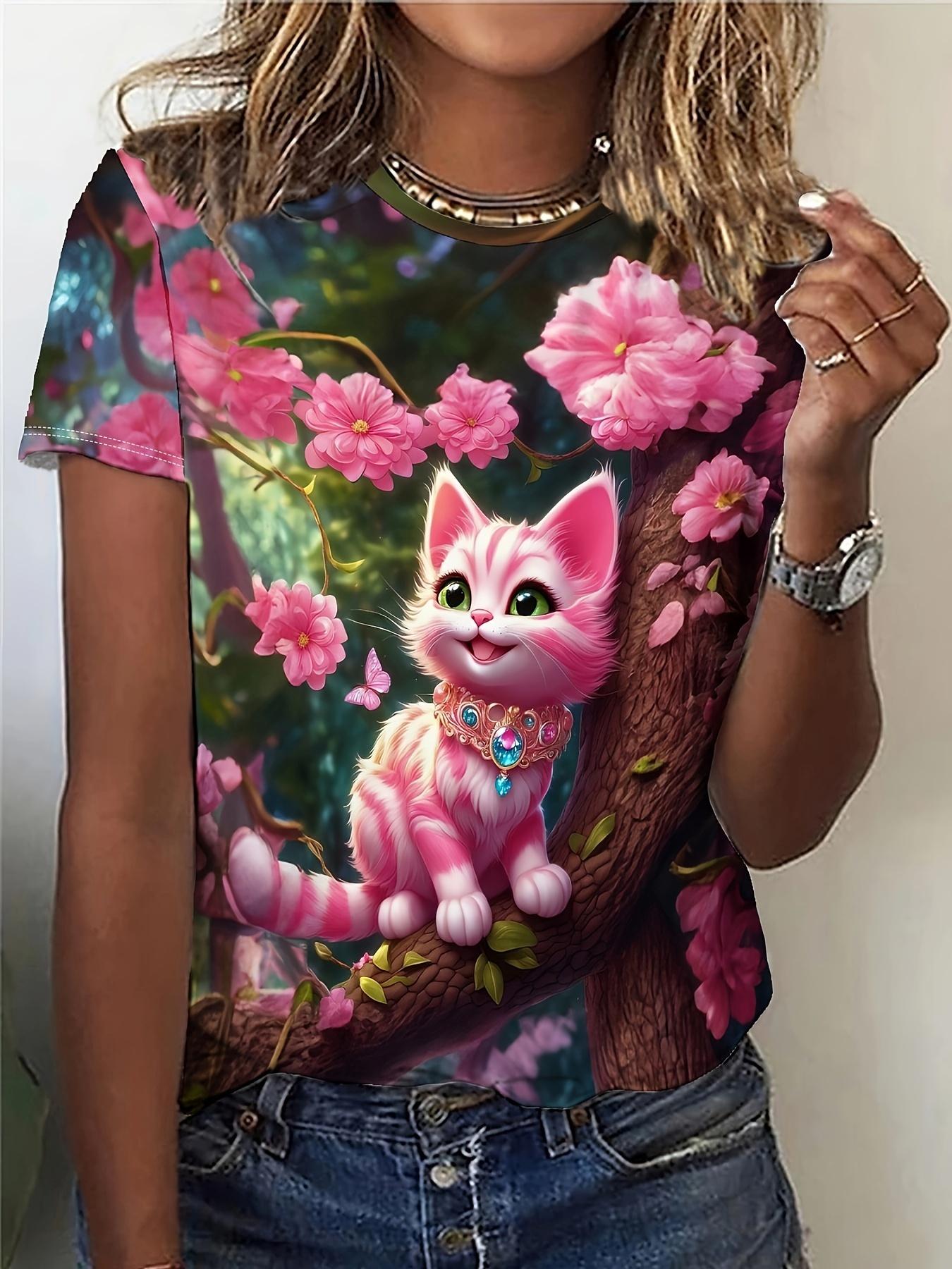 

Нова жіноча футболка Kawaii Sweet Cat з 3D-принтом, повсякденна мода, милі жінки, з круглим вирізом і короткими рукавами 6XL