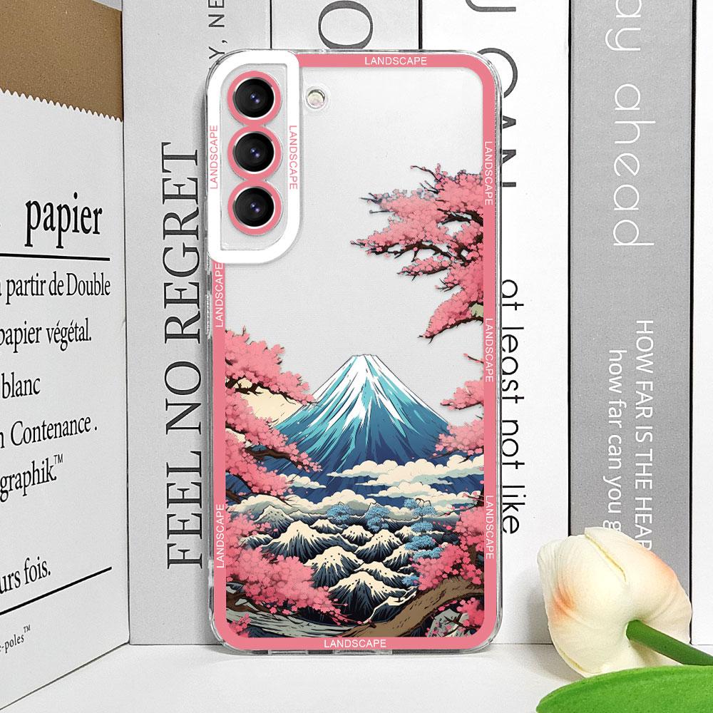 Retro Japoński Pejzaż Fale Etui na Telefon dla Samsung Galaxy S22 S23 S20 FE S24 S25 Ultra S21 Plus Estetyczny Krajobraz Miękki Pokrowiec