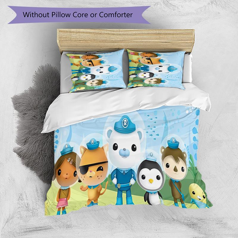 3-teiliges Octonauts Muster Bettwäsche-Set Bettbezug-Set enthält Bettbezug & Kissenbezüge, perfekte Ganzjahres-Schlafzimmerdekoration & Geschenk