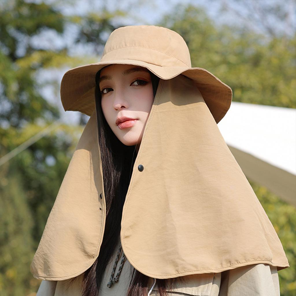 Women'S Sun Hat Solid Color Bucket Hat With Neck Cover Outdoor Uv Sun Protection Wide Brim Hats For Travel Holiday Beach Playing