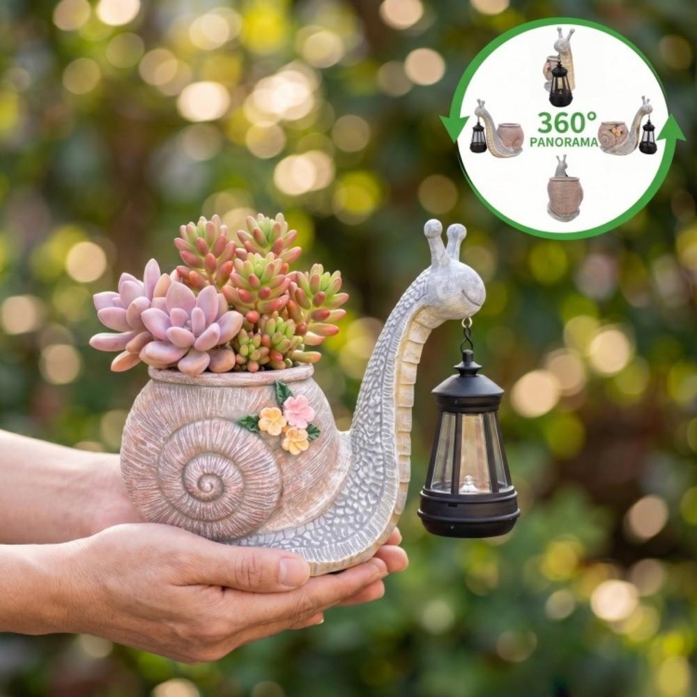 Sun Proof Snail Holding Solar Lantern Resin Resin Decorative Flowerpot Garden Vase Outdoor