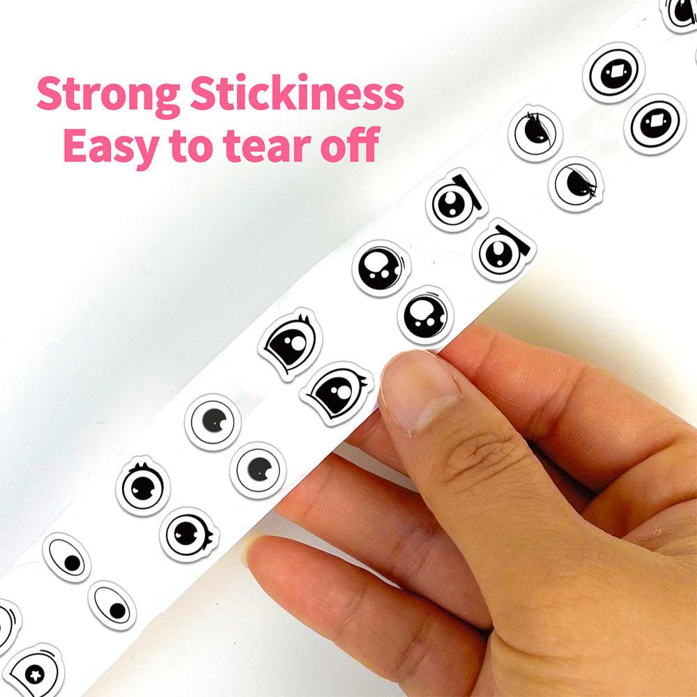 Roll of 500 Small Emoticon Wavy Eyes Stickers for Journaling, Decoration, and Envelope Sealing.