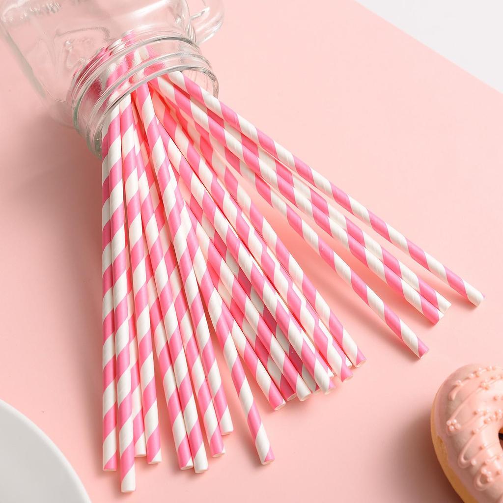 25 Colorful Striped Paper Straws - Disposable, Creative, Decorative for Desserts & Beverages