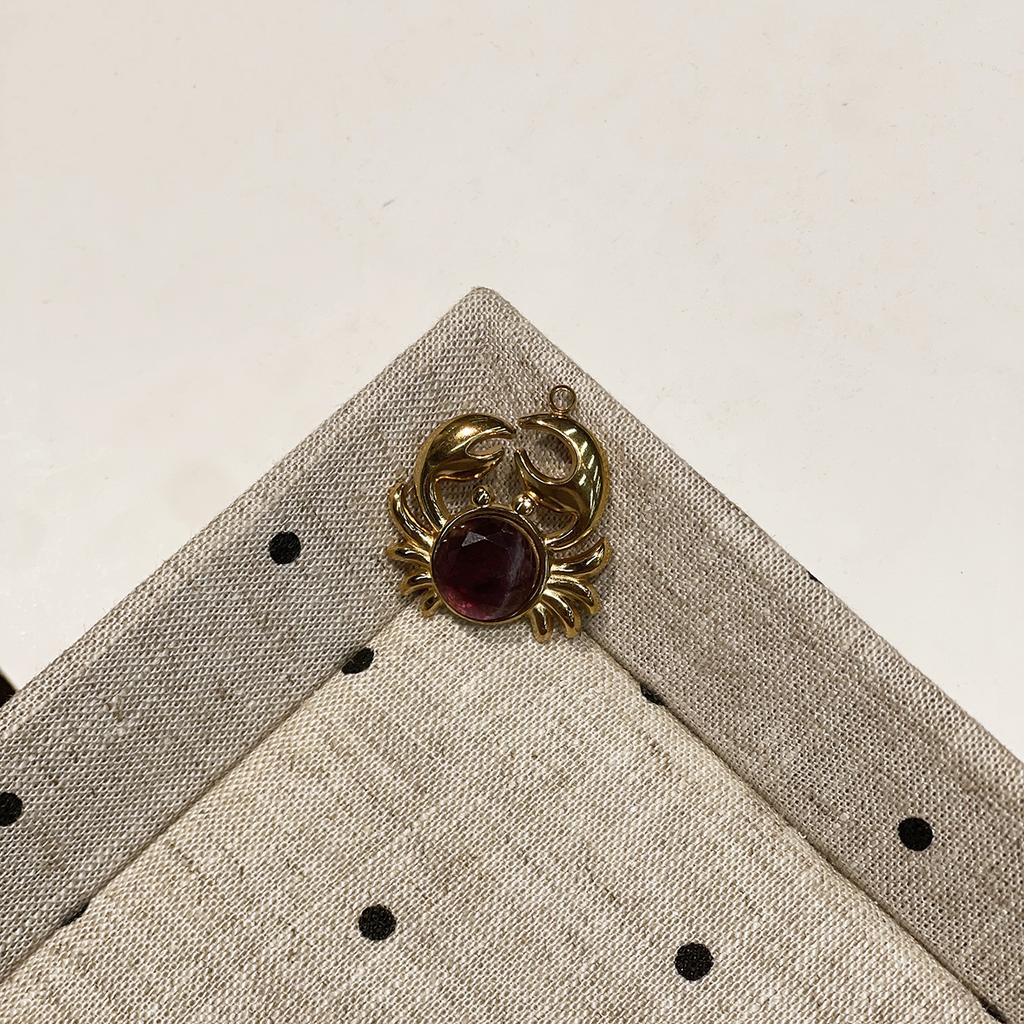 1Pc Natural Stone Crab‑Shaped Pendant 23×26mm, Golden‑Plated Animal Gemstone Charm for DIY Necklace Jewelry Making