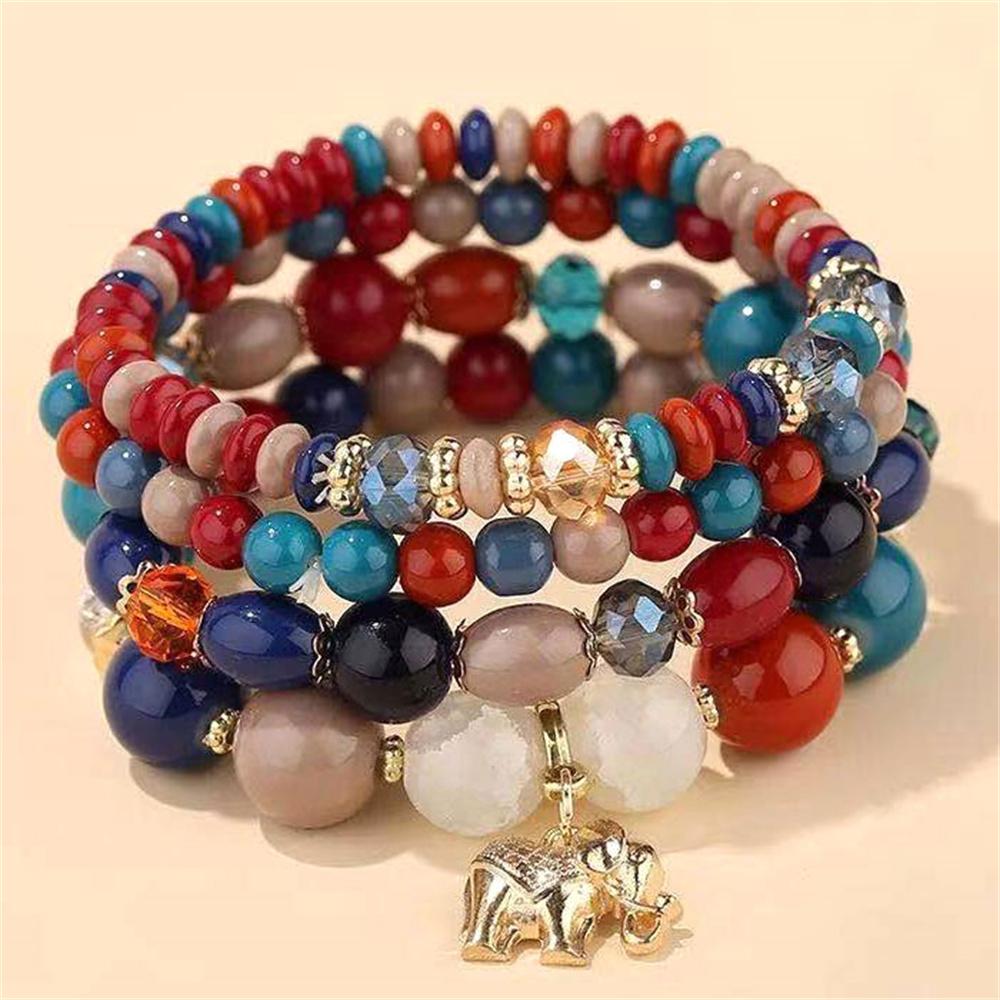 DIEZI New Korean Multicolor Crystal Beads Elastic Rope Bracelets For Women Elephant Wrap Strand Bracelet Men Pulseira Feminina