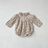 2026 Tavaszi Retro Virágos Baba Jumpsuit fodros gallérral és patentos aljjal - Aranyos Kislánykák Mászó Body