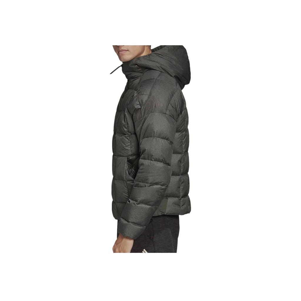 adidas Solid Color Logo Print Zip Hooded Down Jacket Men Outerwear Green DZ1449