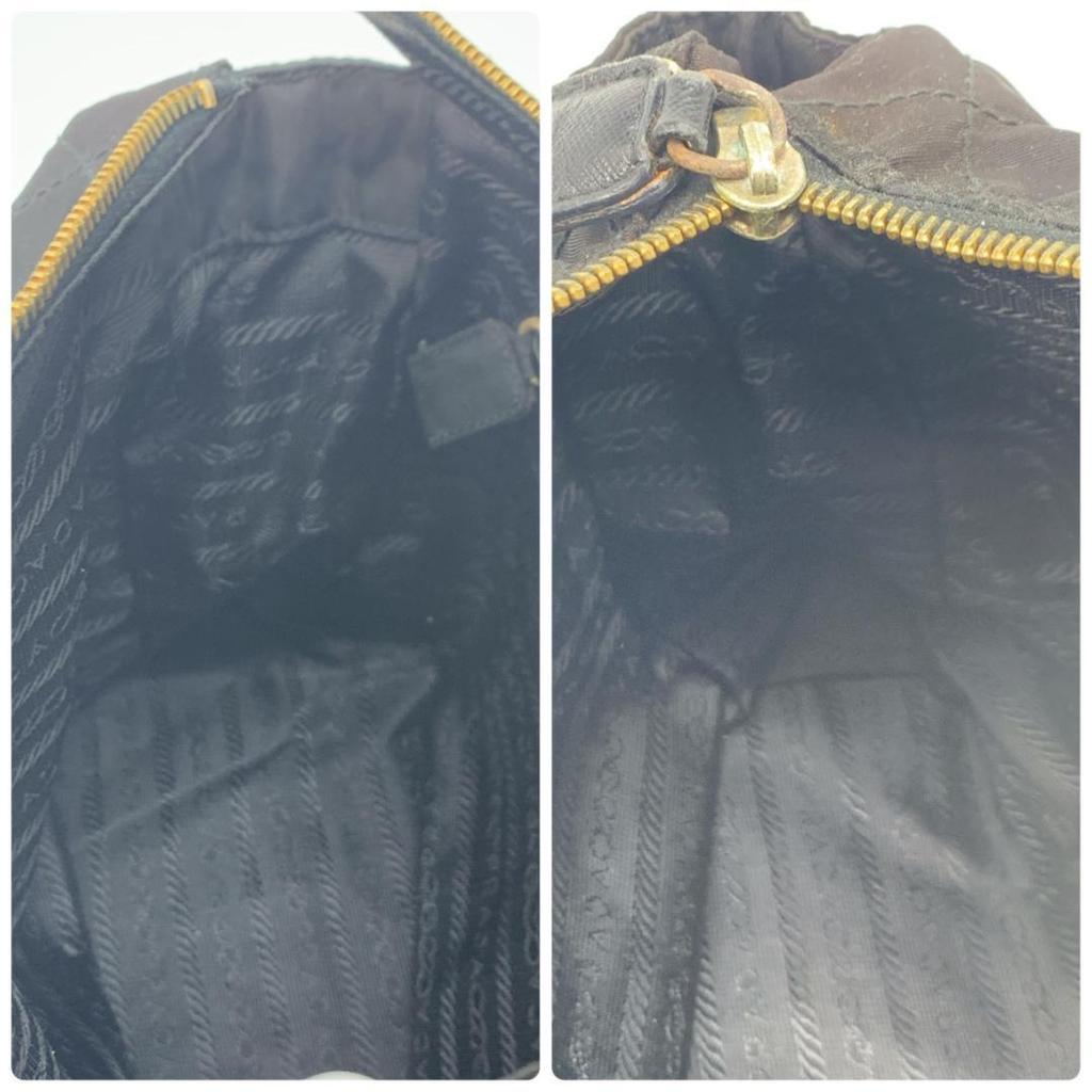 PRADA Shoulder Bag Quilted Gold Chain Tessuto Nylon Leather Black Women's Triangle Plate Logo