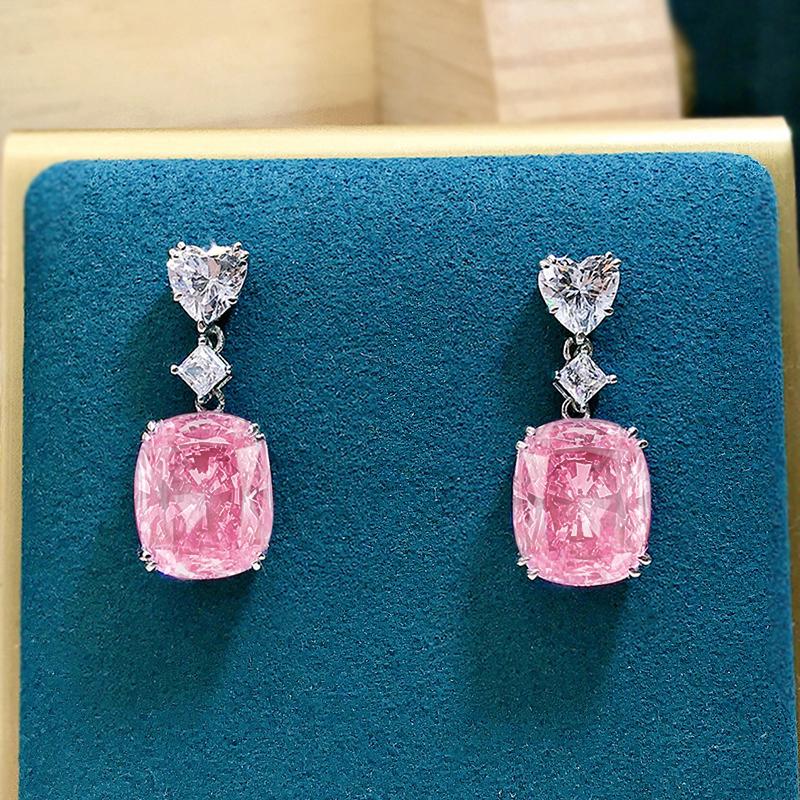 

Huitan Sweet Female Luxury Pendant Earrings with Bright Pink CZ Fashion Gorgeous Jewelry for Wedding Party Bridal Accessories