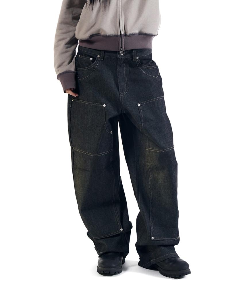 AAKAM Steve Cinch Back Denim Pants (Black)