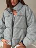 Giacca di Jeans e Cotone Vintage con Stampa Luna Curva, Collo Alto, Stile Streetwear, Calda, da Esterno, Cappotto da Donna, Vestibilità Larga, Autunno Inverno, Nuovo