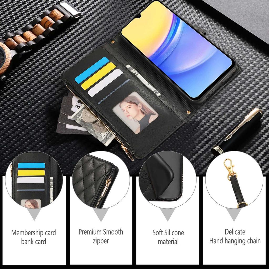 Crossbody Phone Case for Google Pixel 10 Pro XL Pixel9 9A 8 8A 7 7A 6 6A Diamond Pattern Zipper&buckle Leather Card Slot Wallet