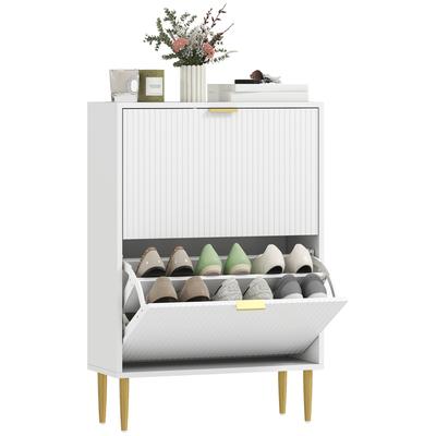 Elegant Two-Drawer Shoe Cabinet - White