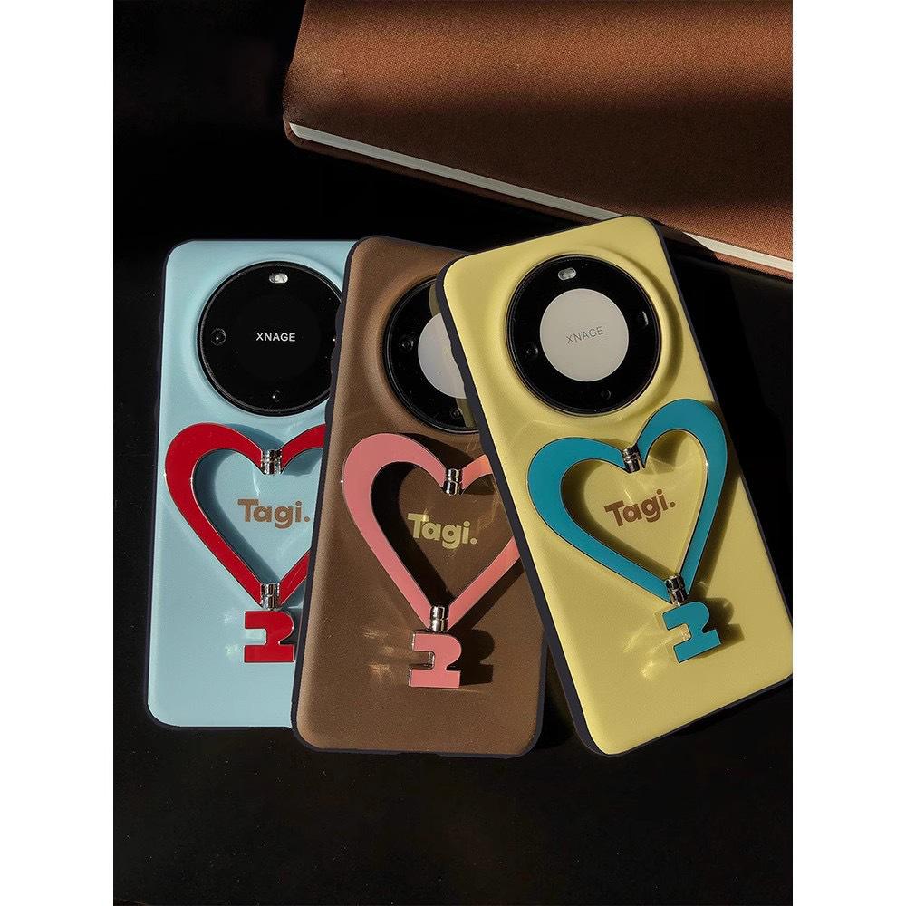 Tags: "Spreading Joy" - Metal Bracket Leather Heart Phone Case for iPhone 16 Pro Max, Anti-Fingerprint.