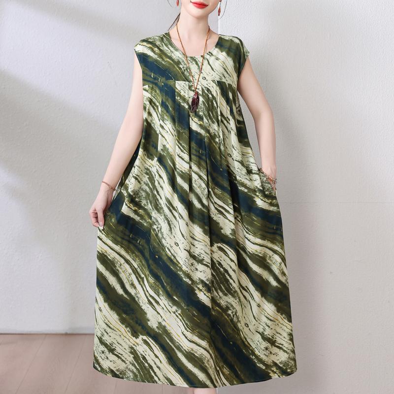 Rochie Vintage Vara Marime Plus Femeie Oversize Largi Fara Maneci Casual Elegant Rochii Lungi