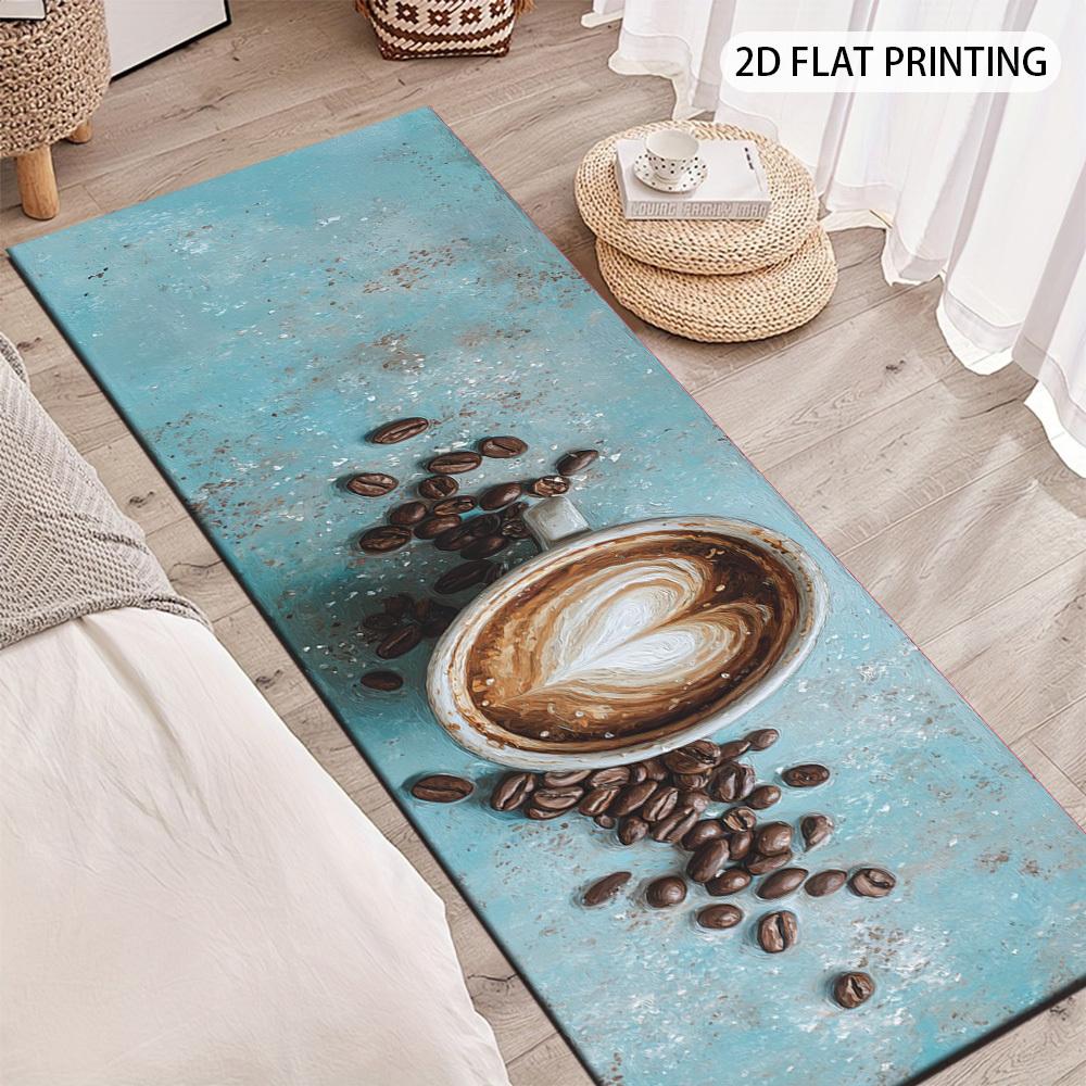 1Pcs Heart Latte Art Coffee With Scattered Non-Slip Washable Area Rug Runner for Entryway, Living Room, Bedroom & Patio