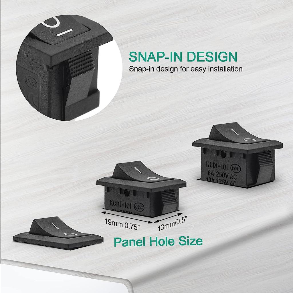 10Pcs KCD1 Boat Rocker Switch 6A 250V 10A 125V 2 Pin Position Snap Red Black Toggle Switches