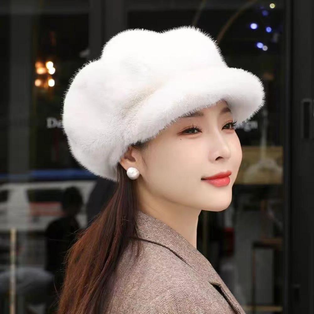 Protection From Cold Plush Thick Warm Hat Imitation Mink Winter All-match Hat Women Beret