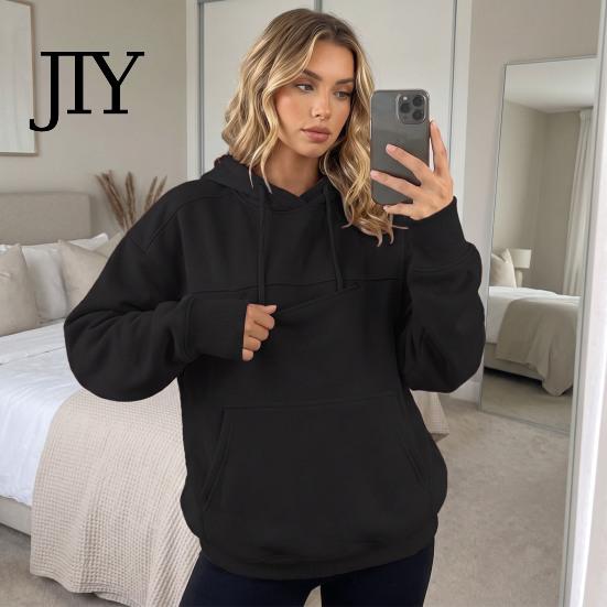 Casual Pullover Top Women Hoodie with Pet Pouch, Solid Color Hooded Sweatshirt Kangaroo Cat Pouch Pocket Pocket, for Carrying Small Dogs Cats