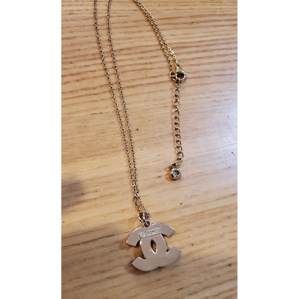 Used CHANEL Cocomark Necklace Gold Pearl Black Vintage