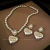Boucles d'oreilles double cercle amour serties de diamants et de perles artificielles Boucles d'oreilles clous rétro françaises boucles d'oreilles exquises pour femmes