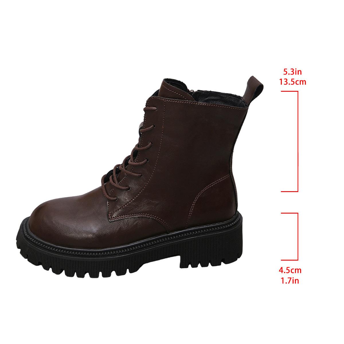 

Повседневные универсальные одинарные ботинки 2025 года, новые осенние ботинки большого размера с круглым носком и ремешком спереди, толстый каблук, однотонные женские ботинки Martin 43 тёмно-рыжий