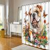 Englische Bulldogge & Schmetterlinge Duschvorhang - Aquarell-Design, Wasserabweisendes Polyester, 12 Haken, Landschaftsthema