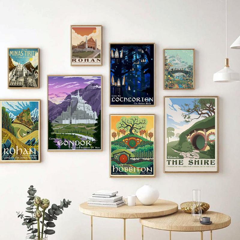Tolkien Wall Art Canvas Painting Wall Pictures Middle Earth Landscape LOTR Posters Groovy Prints  Funky  Canvas Painting Gift