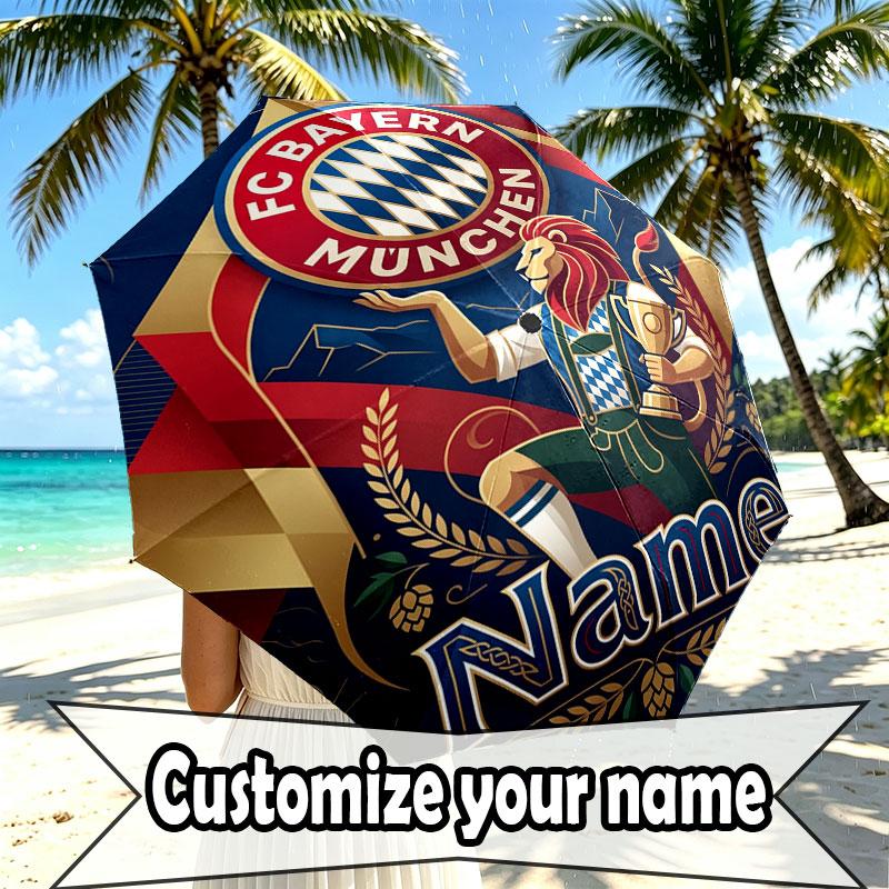 Custom Name Personalized FC Bayern Munich Print Umbrella, Auto Open Close, 8‑Rib Sturdy Frame, Commute Camping Hiking Use, Birthday Gift