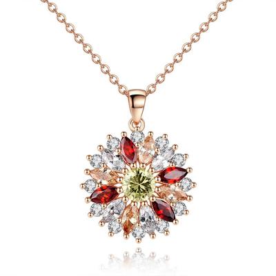 Colorful Zircon Pendant Necklace Sunflower Shape Necklace Simple Elegance Perfect Gift for Birthdays Anniversaries