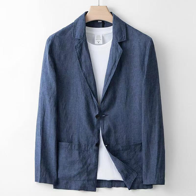 Men's Summer Korean Style Linen Suit Slim Fit Thin Cotton Linen Casual Loose Jacket Sun Protection Two-Piece Set