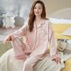 Spring and Autumn New High-end Imitation Cotton Pajamas Women's Summer Long-sleeved Trousers Set Women's Loose Large-size Loungewear