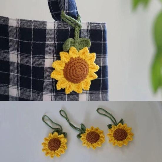 Crocheted Sunflower Pendant Handmade Flower Bag Backpack Charm Pendant Sunflower for Key Ring Handbag