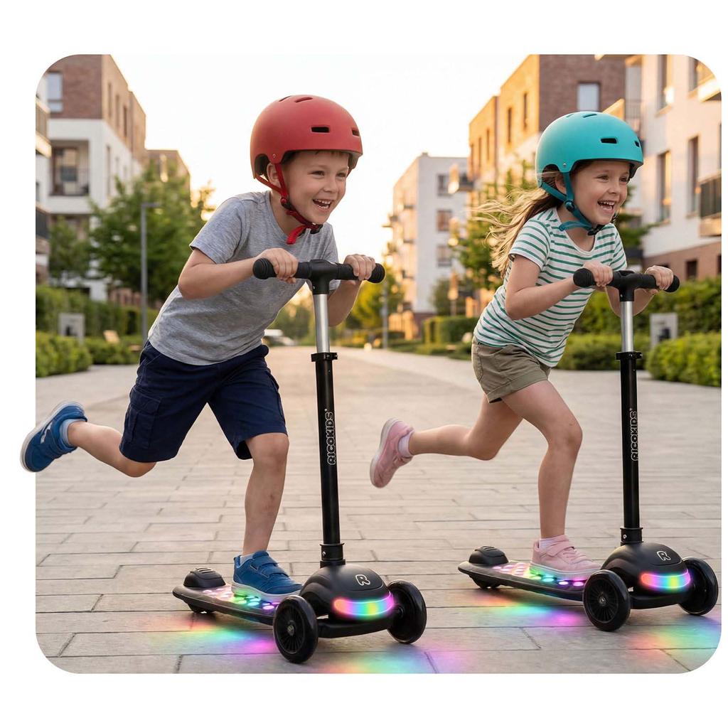 Ricokids Glowi Three-Wheeled Led Balance Scooter For Children - Black