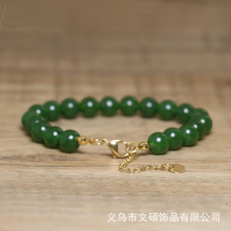 Green Jade Bead Bracelet – Gold Accent Dainty Jewelry, Serenity Wealth Gift for Women