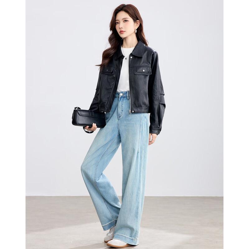 TERRE BLEUE Women's Short PU Leather Jacket