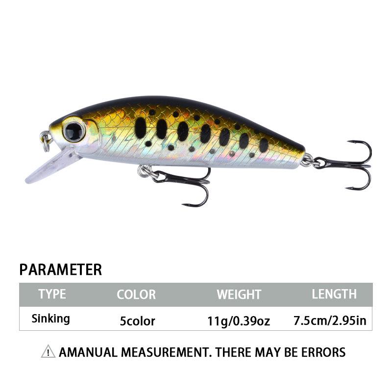 Pięciokolorowa Długo Rzucana Tonąca Przynęta Minnow 7.5CM/11g z Grzechotką do Łowienia Okonia i Jazi