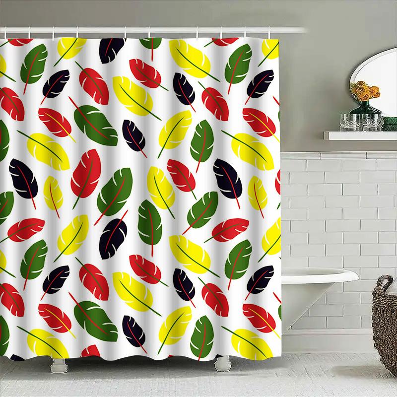 Vibrant Feather Print Shower Curtain Raindrop Pattern For Bathroom Decorations Waterproof Fabric Red Green Yellow Black White Si